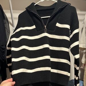 Elegant Black and White Striped Women's Turtleneck Sweater
